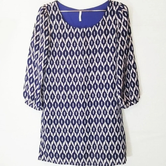 SAGE | Blue Blush Pink Ikat Dress Small - Picture 1 of 4